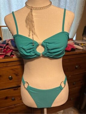 Teal Ring-Detail Bikini Set